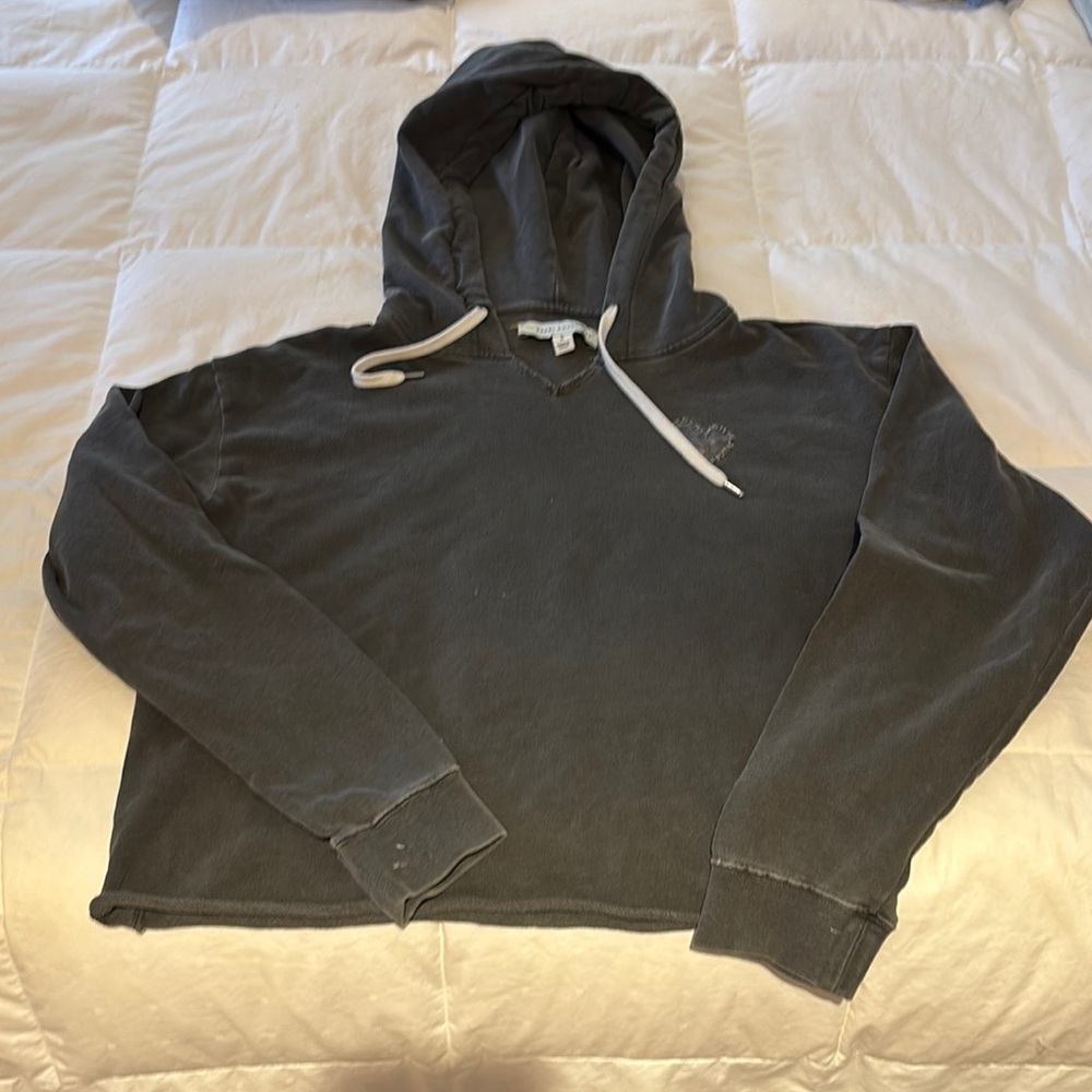 Kerri Rosenthal  Gray Cropped Hoodie with White Drawstrings Size S